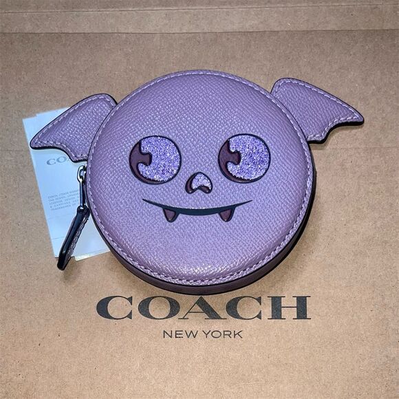 COACH Halloween Purple Bat Coin Case Pouch Wallet New with Tags AUTHENTIC - Picture 1 of 3